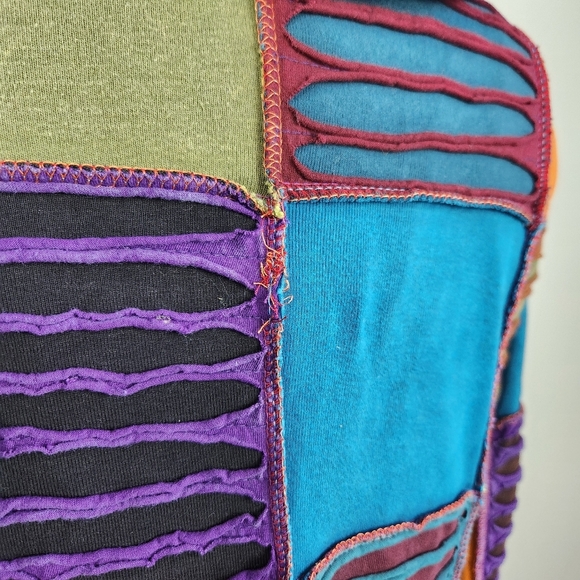 Ark Import Artsy Boho Faded Patchwork Hooded Fleece Lined Jacket Size M Hippi - Picture 16 of 16